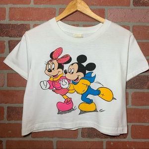 Sz M Vintage DISNEY MICKEY MINNIE crop top t-shirt